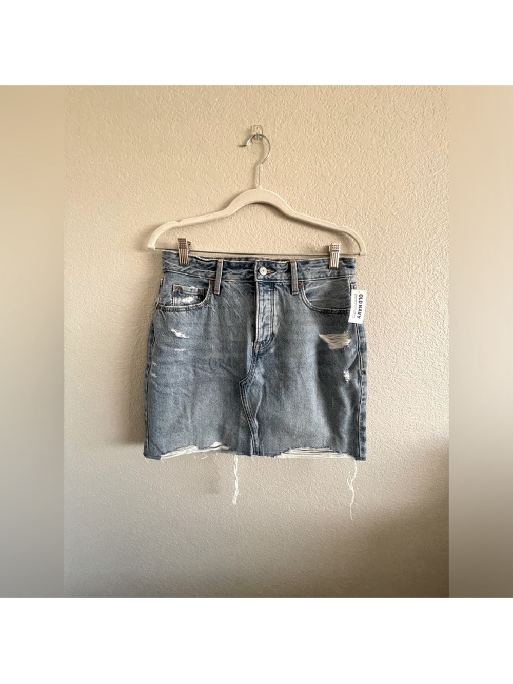 Distressed Light Blue Denim Mini Skirt - Women's